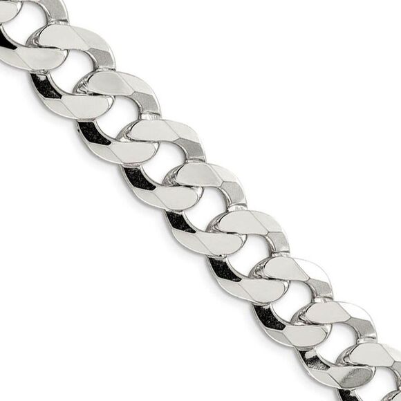 Men's 13.5mm Sterling Silver Solid Flat Curb Chain Necklace 24 Inch